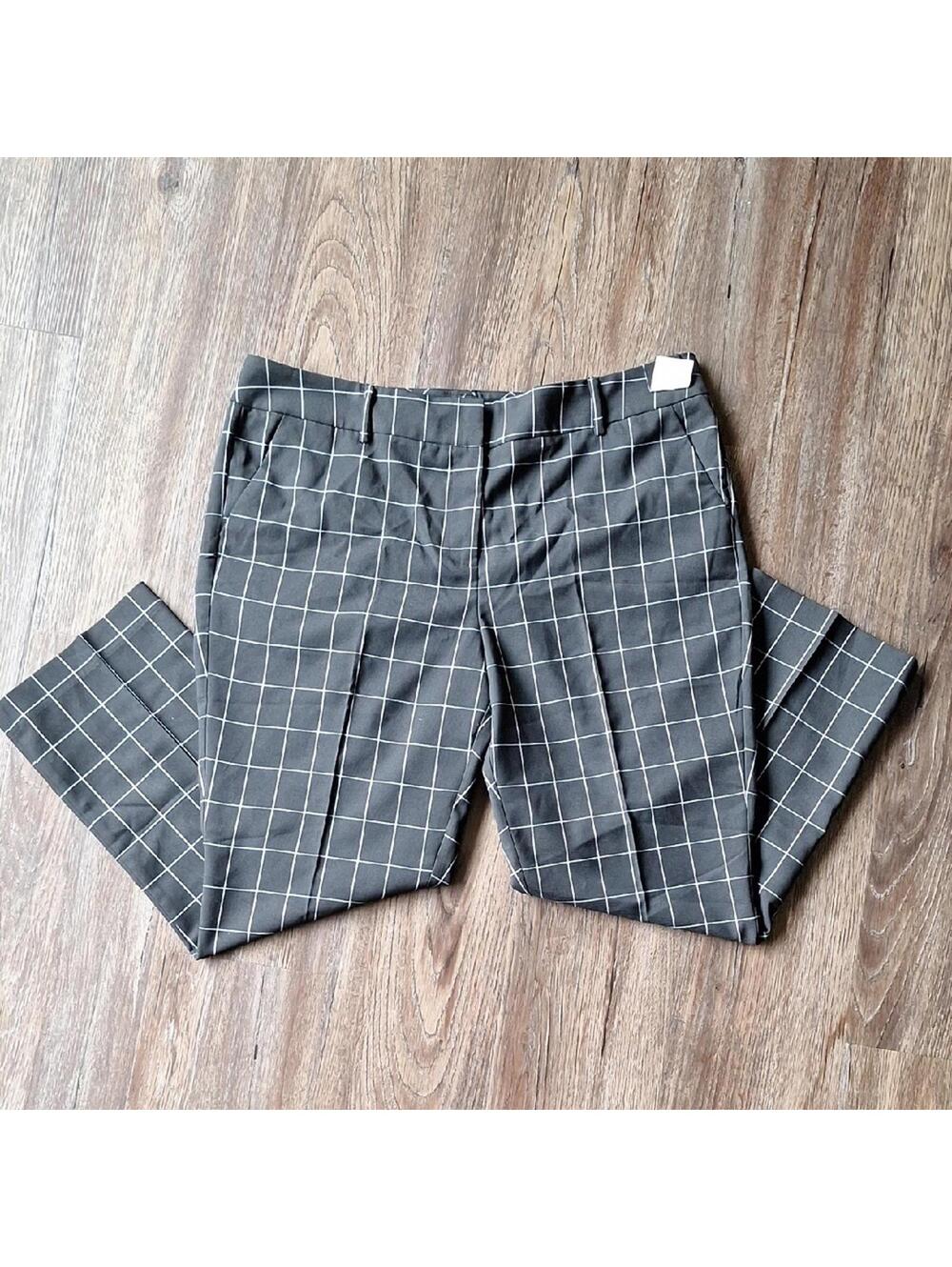 Nwt New York & Company Slim Ankle Black And White Plaid Printed Pant Size 16